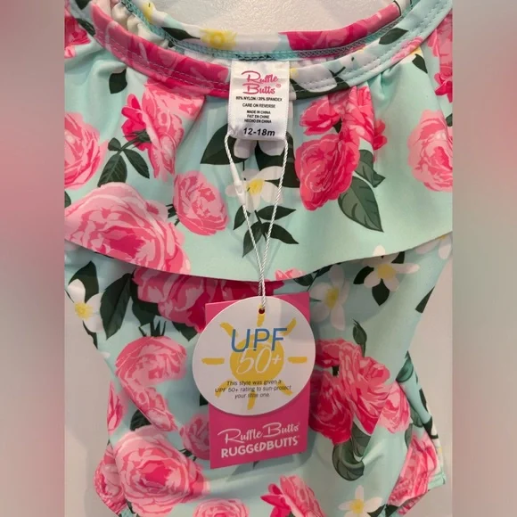 BUNDLE of 2 Ruffle Butts One Piece Swimsuits. UPF 50+ fabric. 12-18M.
